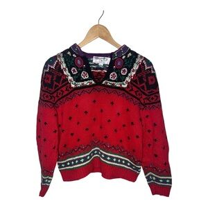 Vintage Handknit Colorful Nordic Pullover Sweater